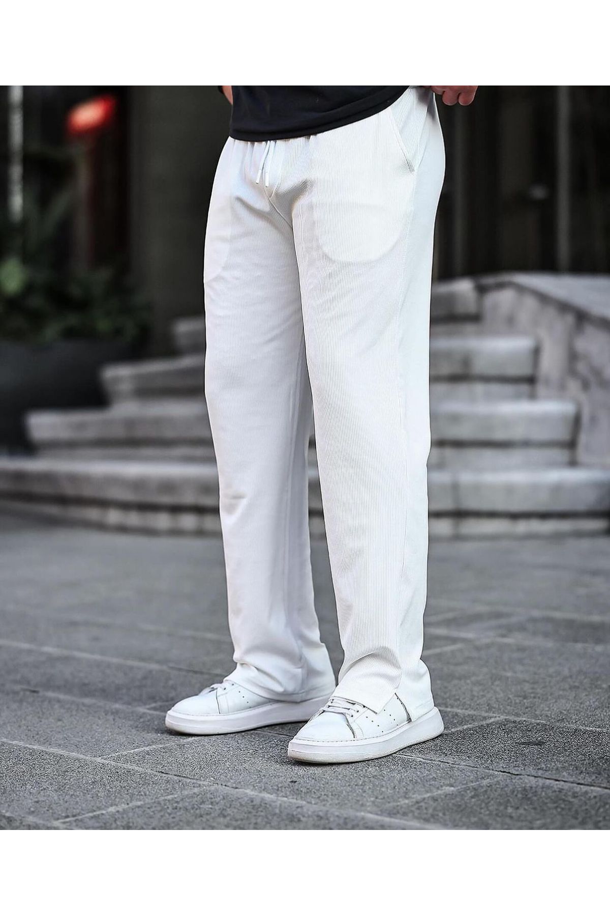 eg38 Tmb Fitilli Yırtmaçlı Baggy Eşofman Beyaz