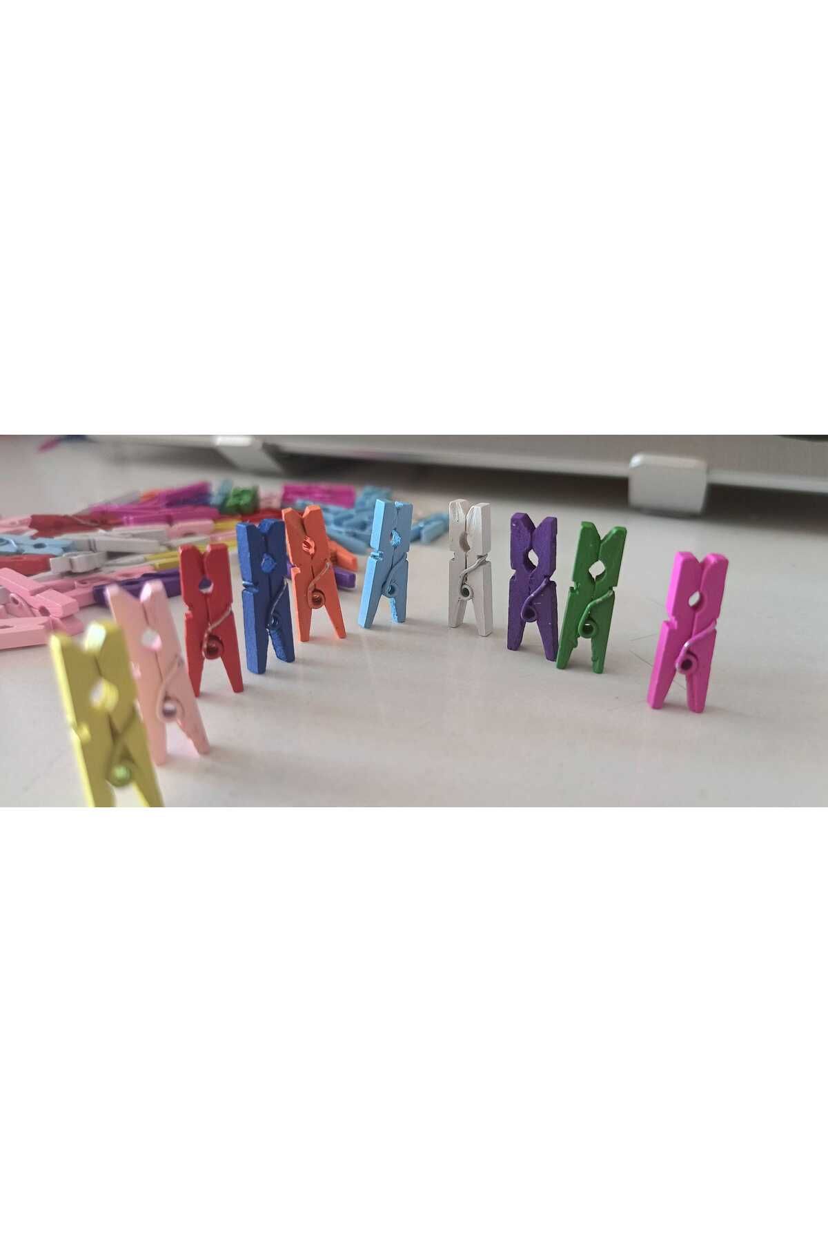 hobidaşım 20'li Renkli Mini Ahşap Mandal 2,5 cm Süsleme ve Fotoğraf Asma Mandalı (Kırmızı / Sarı / Mavi / vb.)