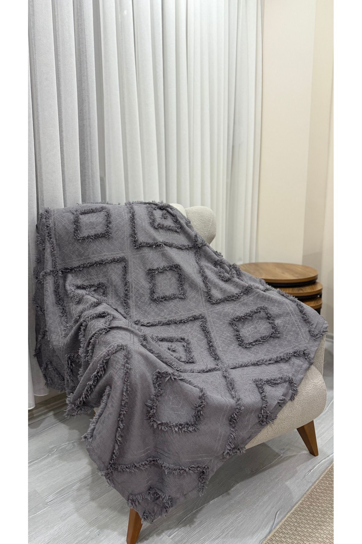KAYALI HOME Bohem Füme Tekli Koltuk&Berjer Örtüsü 120 x 180