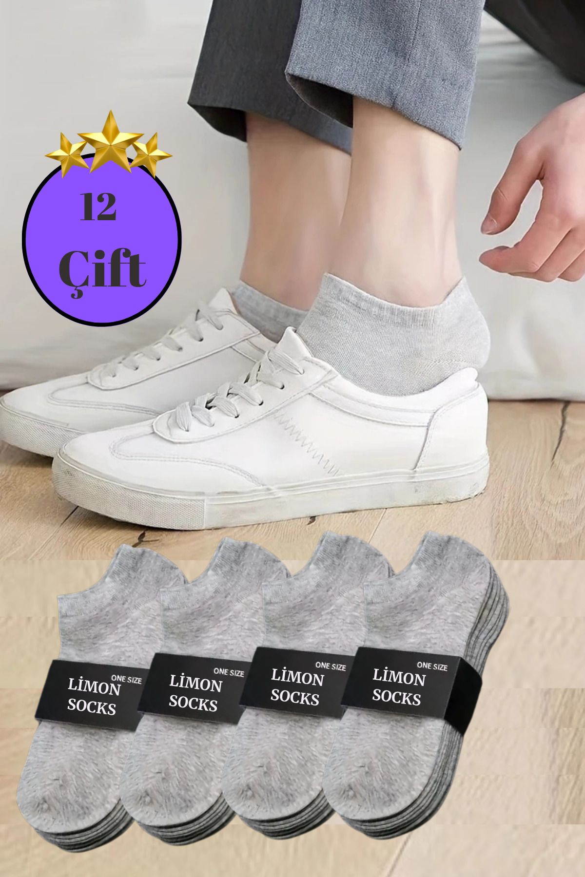 Limon Socks Kadın - Erkek (12 ÇİFT) Görünmez Ekonomik Bilek Boy Patik Çorap