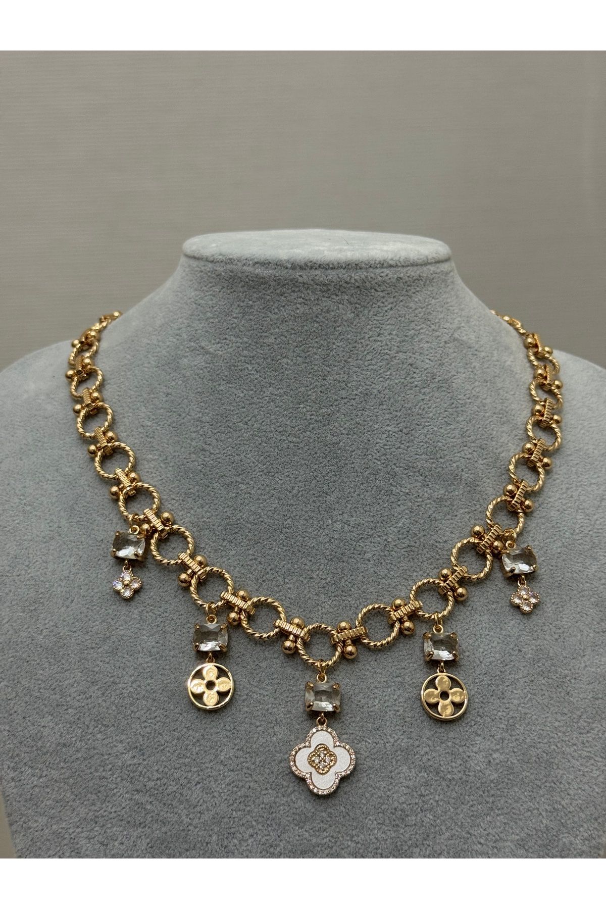 XUPING JEWELRY 18K yoncalı zirkon taşlı gold kolye paslanmaz kararmaz
