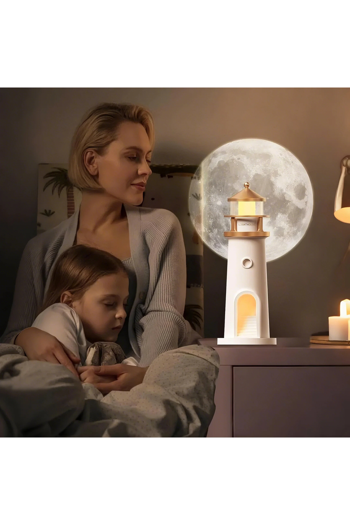 İMEXTECH Ay Projeksiyon Gece Lambası Hareket Sensörlü & Bluetooth Müzik Zamanlayıcı Deniz Feneri Işığı fotoğrafı 2 (önizleme)