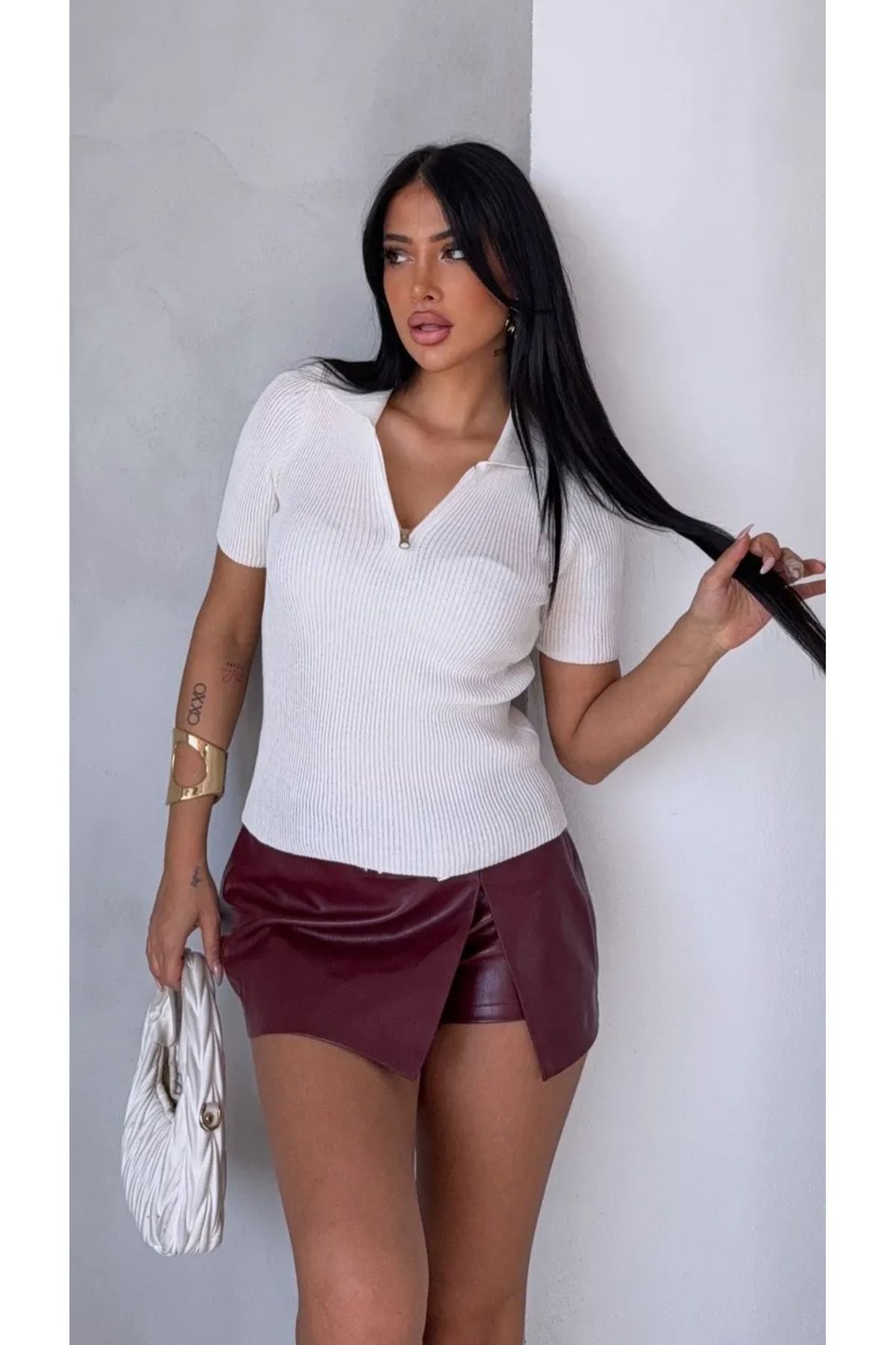 Noi Belis Fermuar Detaylı Polo Yaka Kısa Kollu İnce Yazlık Bluz SS25BZ0016