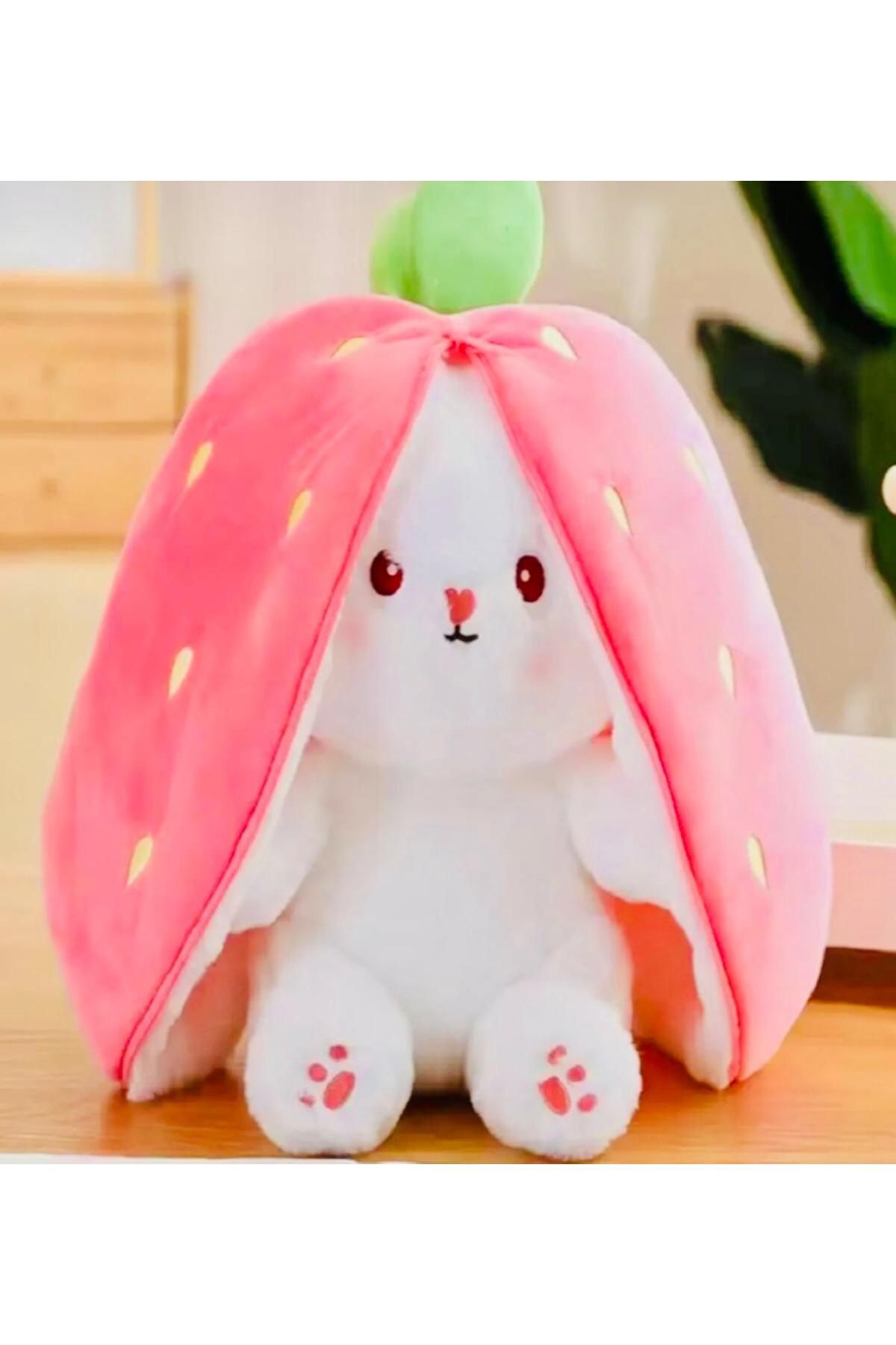 doğan hediyelik 50 cm Pembe Açık Renkli Çilek Tavşan Peluş Oyuncak 2 Yüzlü Yastık