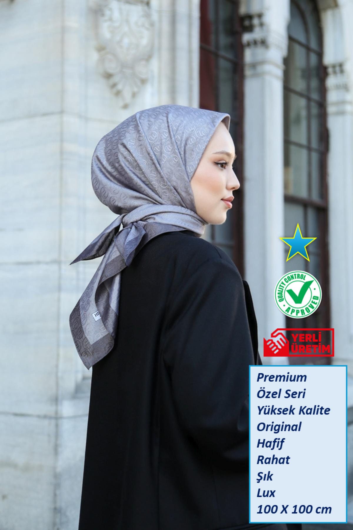 Hint İpek Eşarp - Premium Lux Original Monogram Eşarp (İpek Vual, Yüksek Kalite, Hafifi, Rahat, Şık, Scarf)