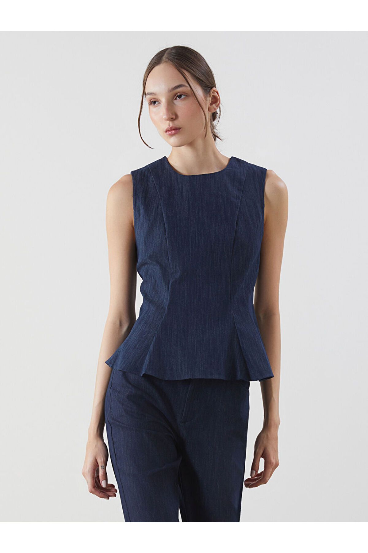 LC Waikiki LCW Vision Indigo Bisiklet Yaka Peplum Jean Bluz S5P226Z8NVY25