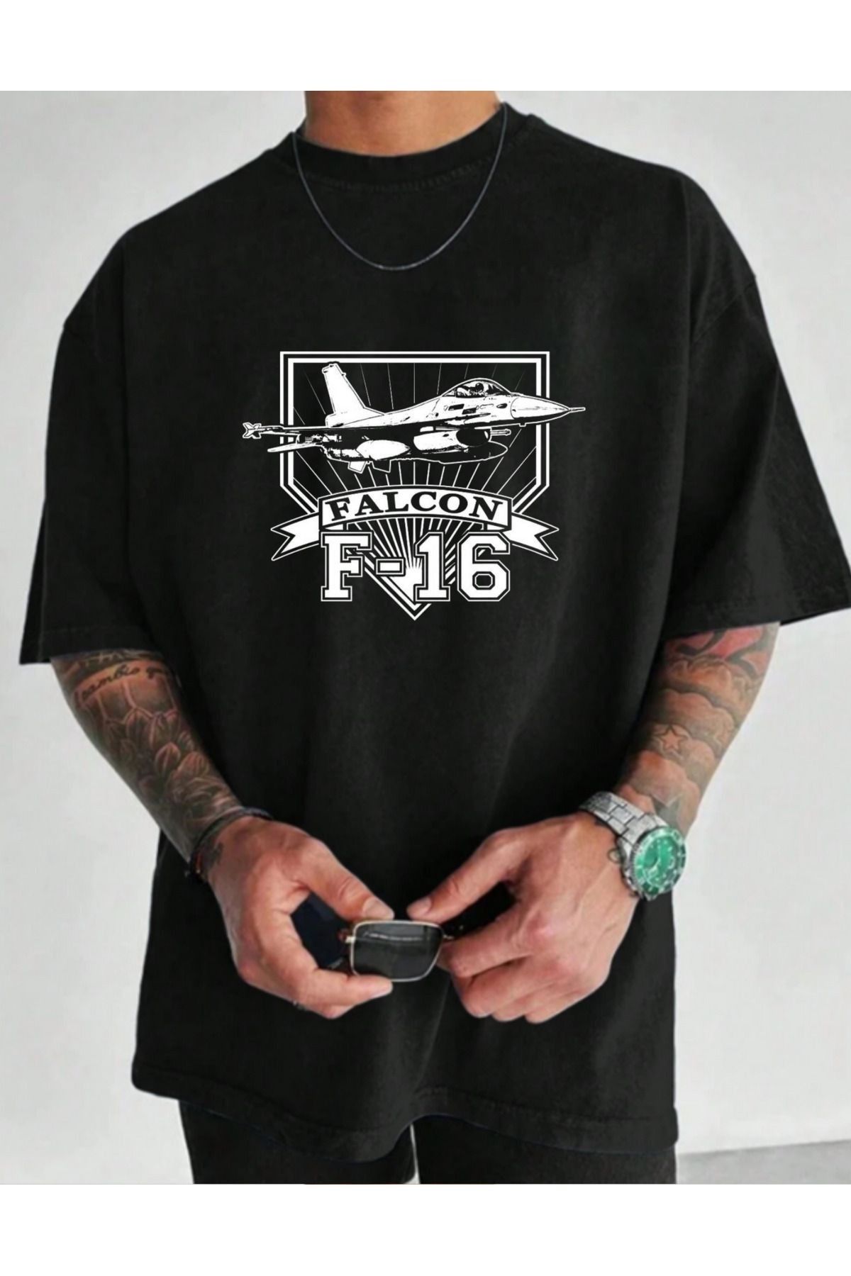 Massgai Unisex Solo Türk F-16 Jet Baskılı Oversize %100 Pamuk T-shirt