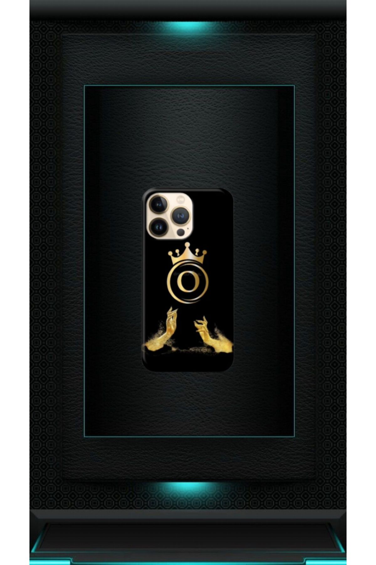 cover shopp Siyah Desenli Gold O Harfi 13 Pro Max