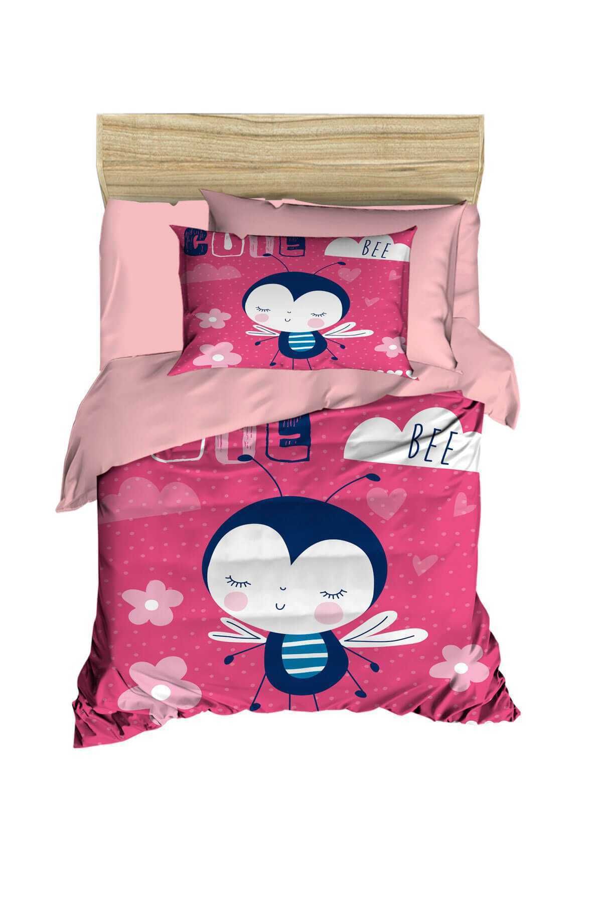merland benvecocuk Dijital Baskılı 3d Pamuklu Yenidoğan Bebek Nevresim Takımı Cute Bee Pink