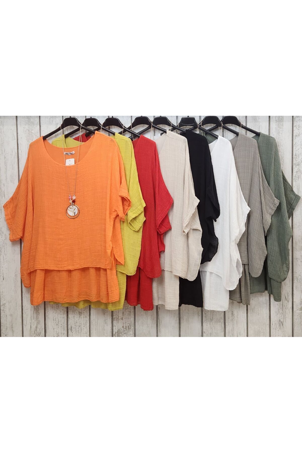 pudubutik İncecik Pamuklu Oversize Haki Bluz İtalyan