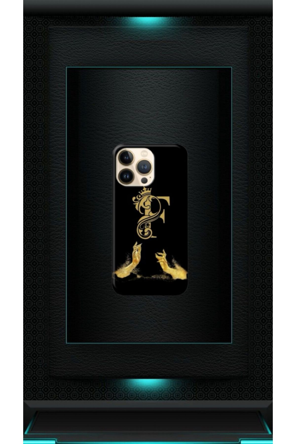 cover shopp Siyah Desenli Gold F Harfi 13 Pro Max