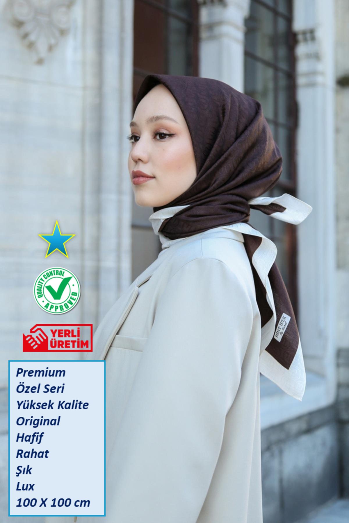 Hint İpek Eşarp - Premium Lux Original Monogram Eşarp (İpek Vual, Yüksek Kalite, Hafifi, Rahat, Şık, Scarf)
