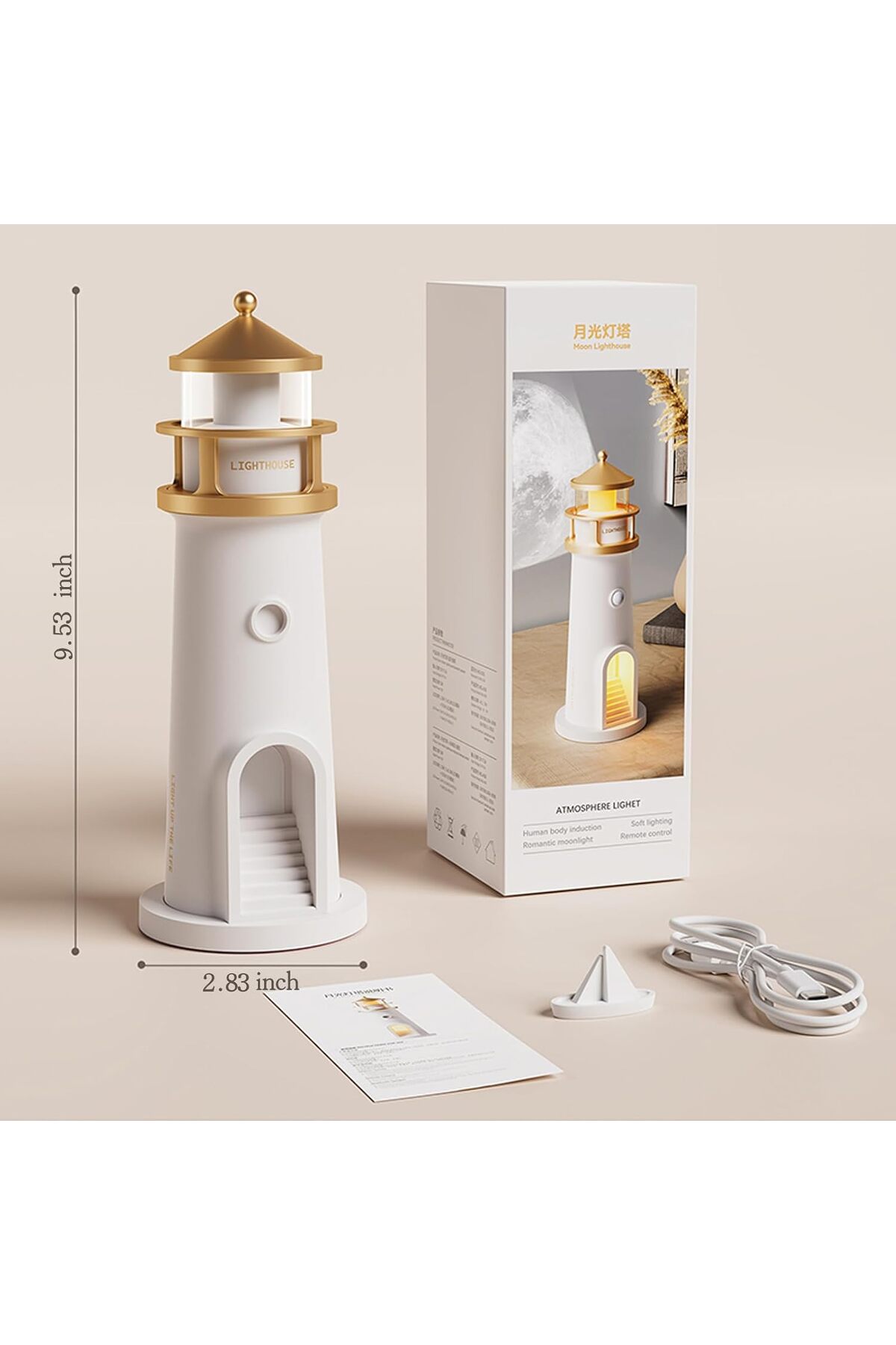 İMEXTECH Ay Projeksiyon Gece Lambası Hareket Sensörlü & Bluetooth Müzik Zamanlayıcı Deniz Feneri Işığı fotoğrafı 7 (önizleme)