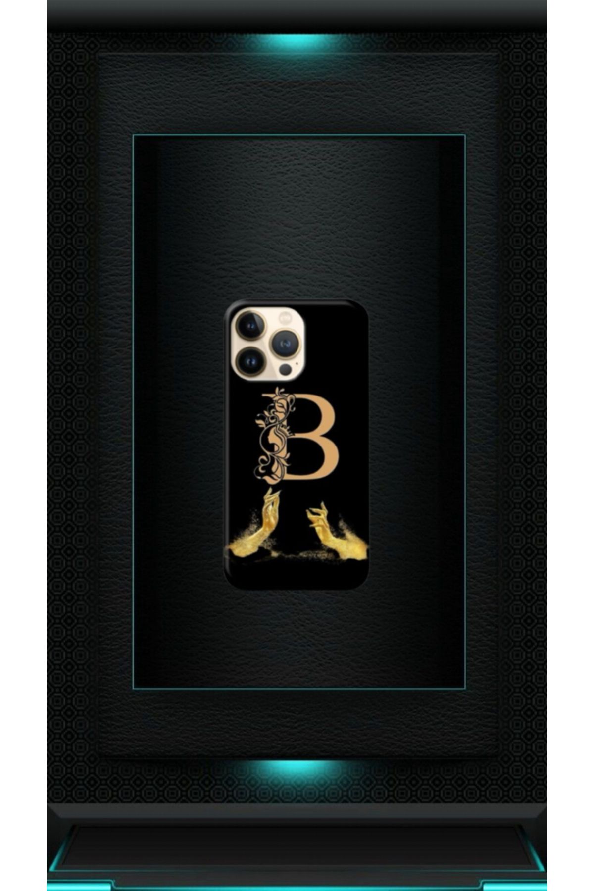 cover shopp Siyah Desenli Gold B Harfi 13 Pro Max