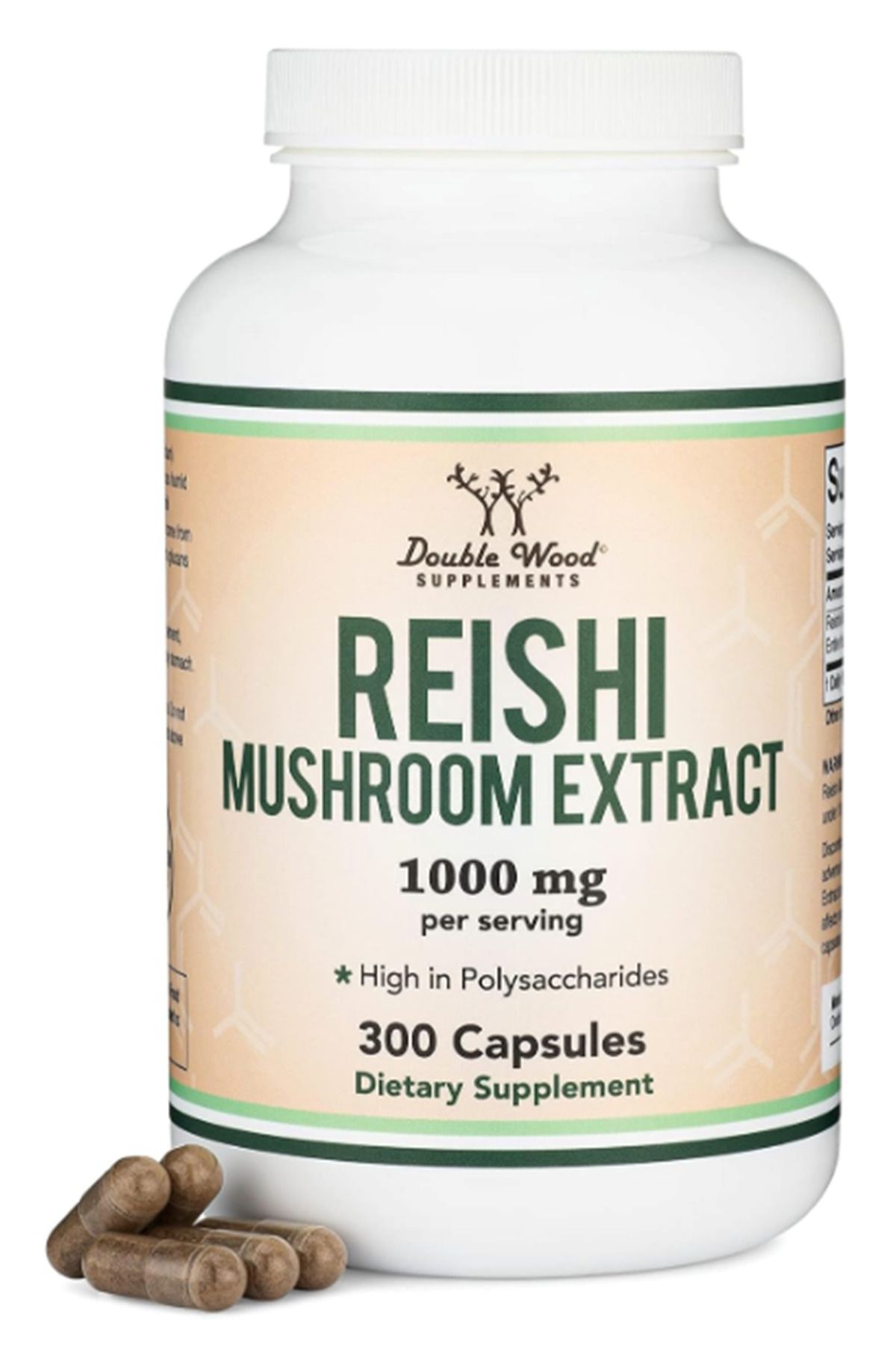 DOUBLE WOOD Reishi Mushroom Capsules (4:1 GANODERMA EXTRACT, 1,000MG RED REİSHİ) 300 Capsul.