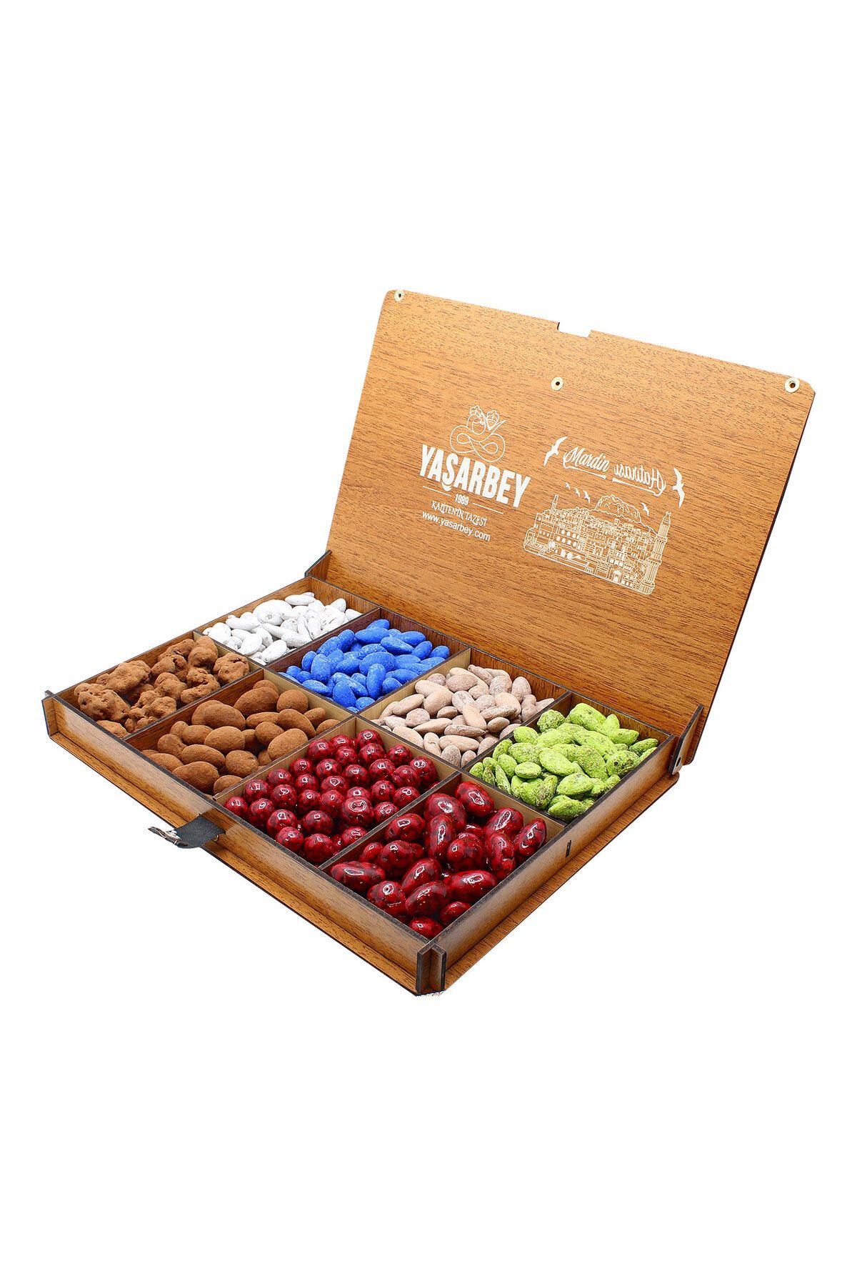 Yaşarbey MARDİN HATIRASI KARIŞIK ÖZEL DRAJE VE BADEM ŞEKERİ [ÖZEL GÜNLER HEDİYELİK AHŞAP PAKET]