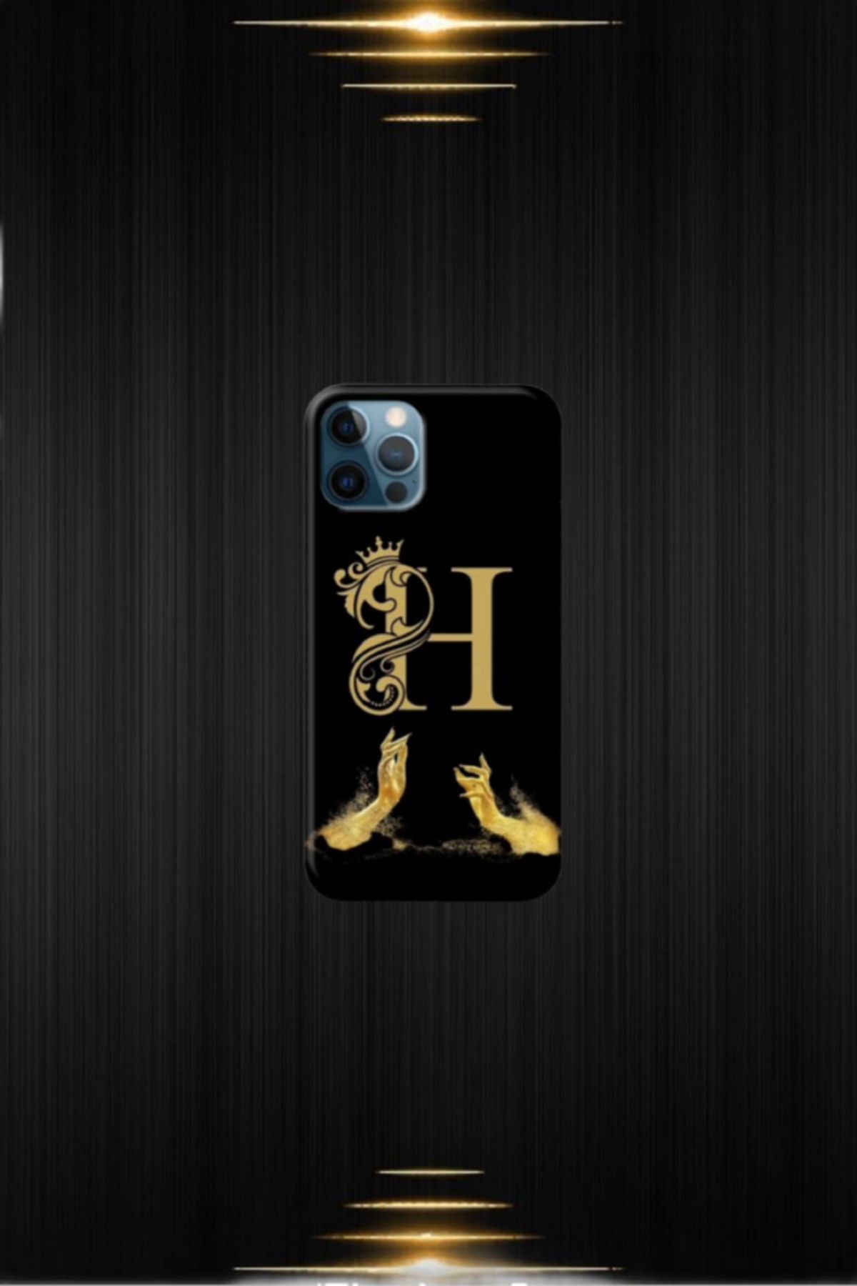 cover shopp Siyah Desenli Gold H Harfi IP 12 Pro