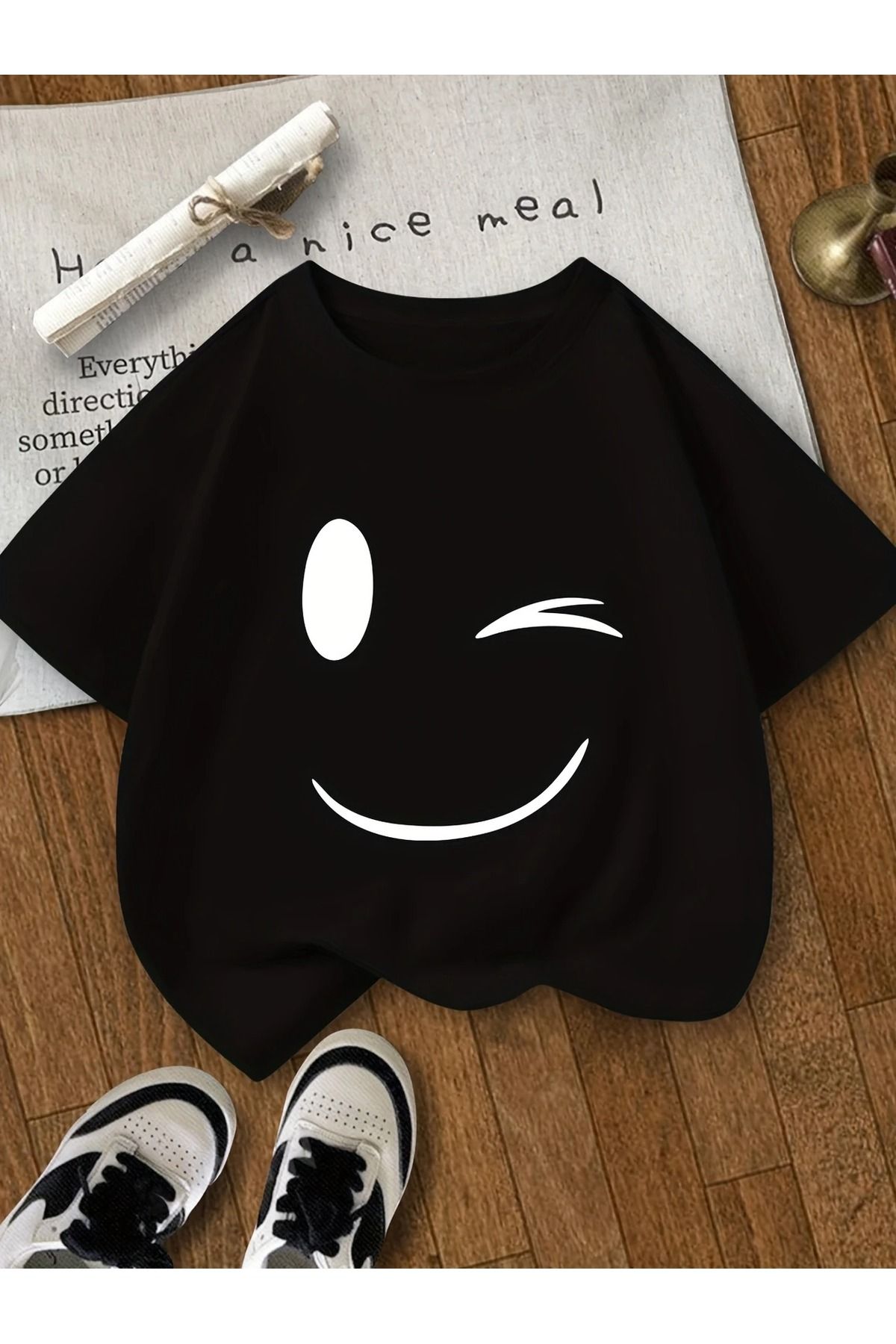 Massgai Unisex Göz Kırpma Baskılı Oversize %100 Pamuk T-shirt