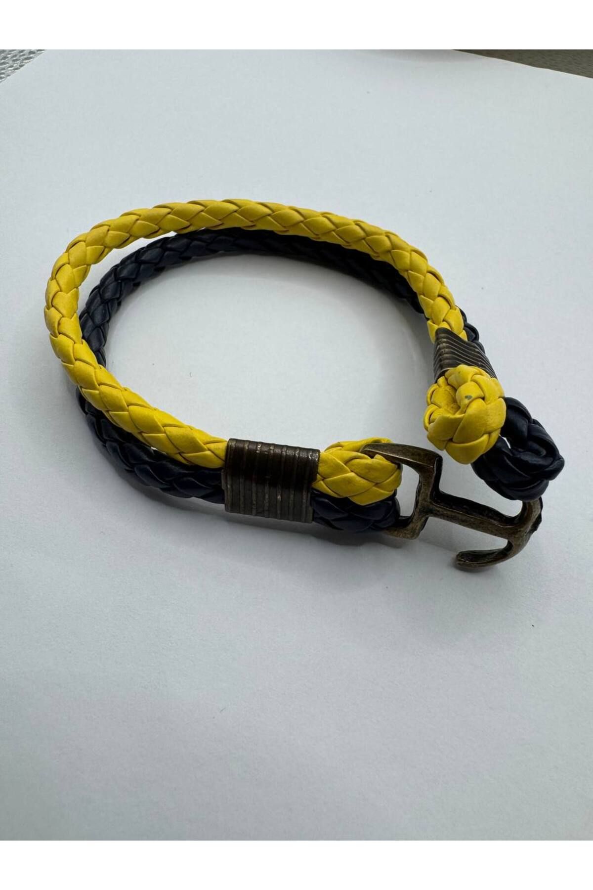 Herşey Nota Sarı Lacivert Taraftar Bileklik – Unisex Deri Spor Bileklik Erkek Kadın