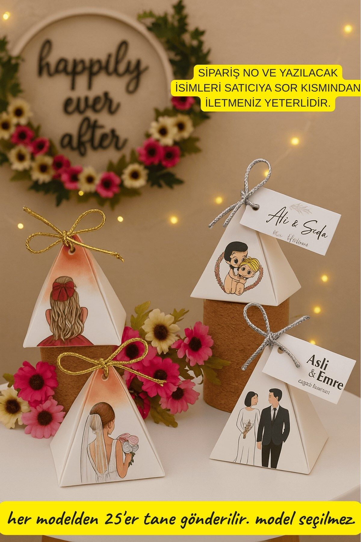 Emtory Home 100 Adet 4 Model Mix Piramit Kutu - Kına Kutusu - Lokum Kutusu - Kına Hediyesi - Nişan Hediye