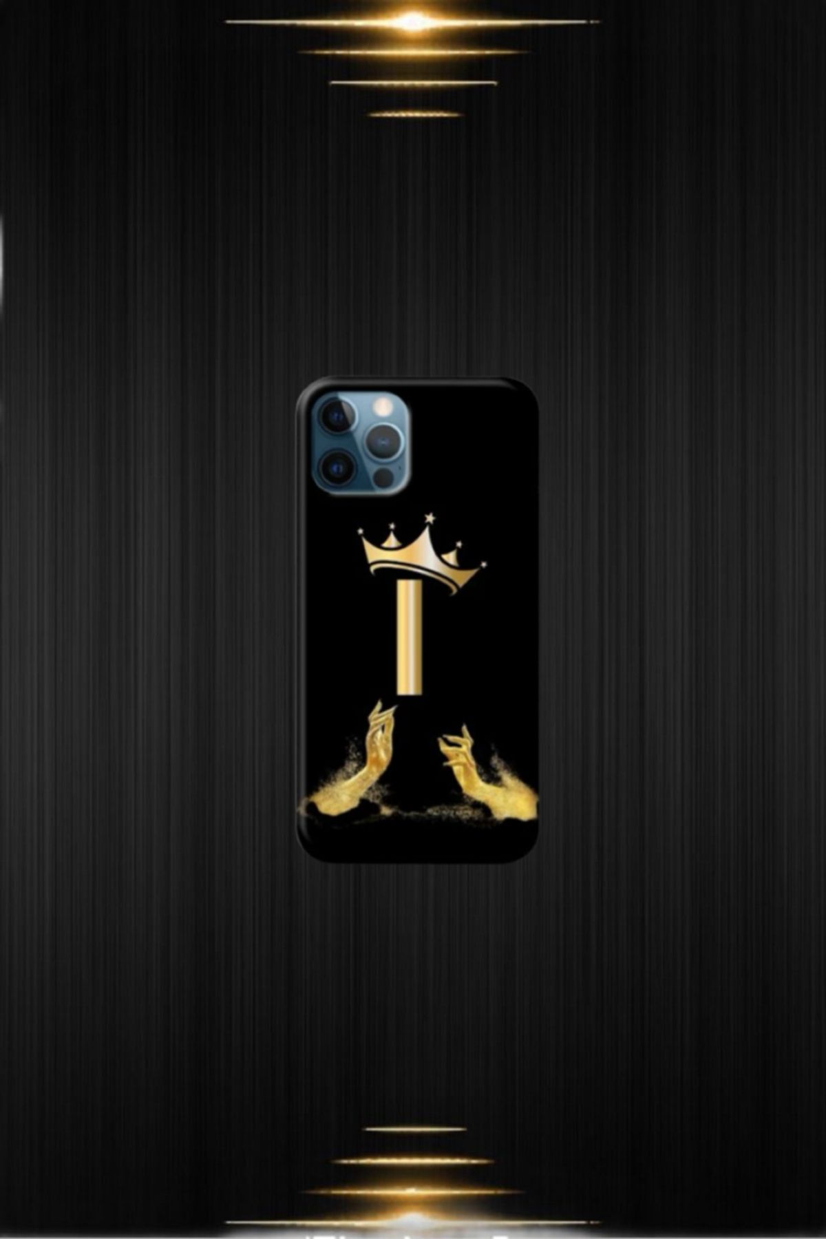 cover shopp Siyah Desenli Gold İ Harfi IP 12 Pro Max