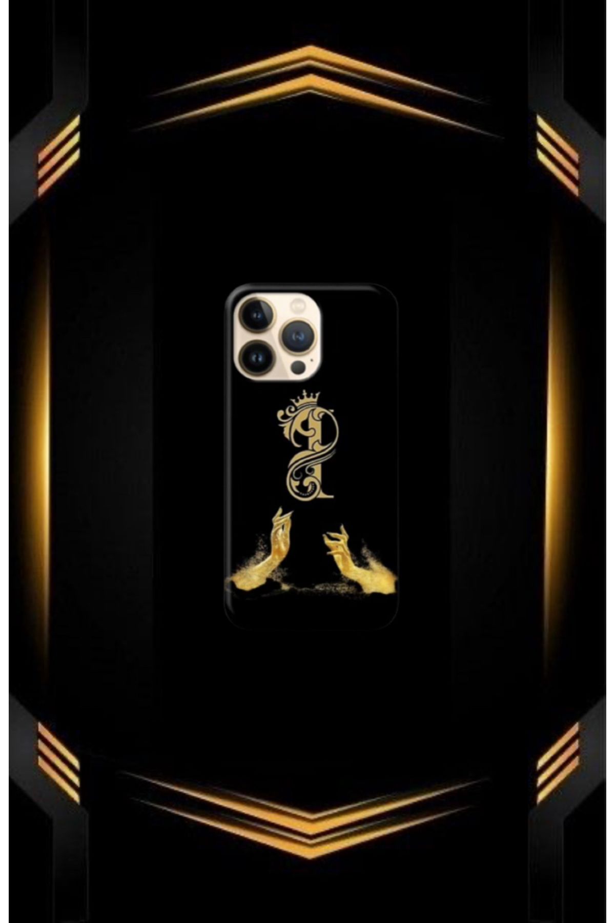 cover shopp Siyah Desenli Gold I Harfi IP 15 Pro