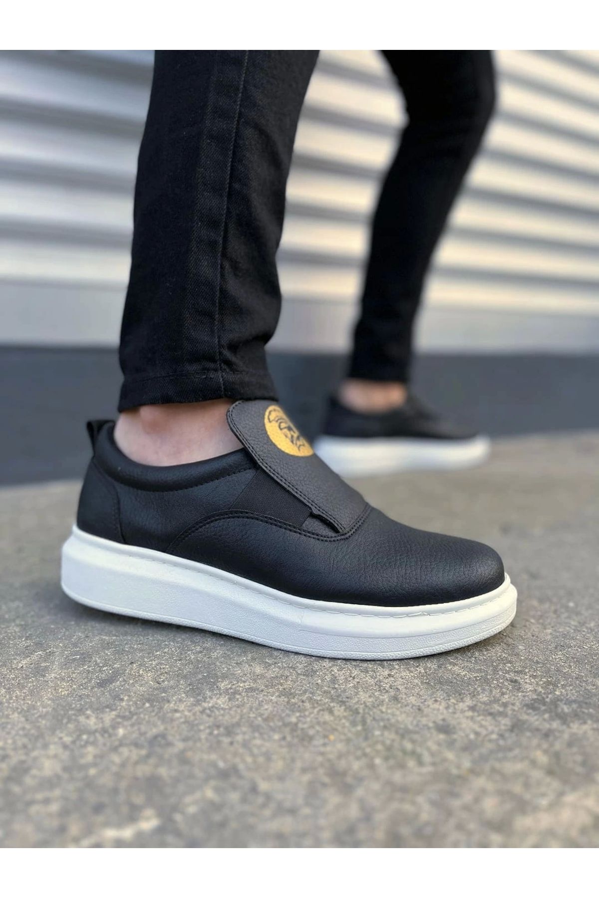 Joy Ayakkabı Kömen JY161 Hippo Bağcıksız Cilt Erkek Günlük Sneaker Ayakkabı CBT - Siyah