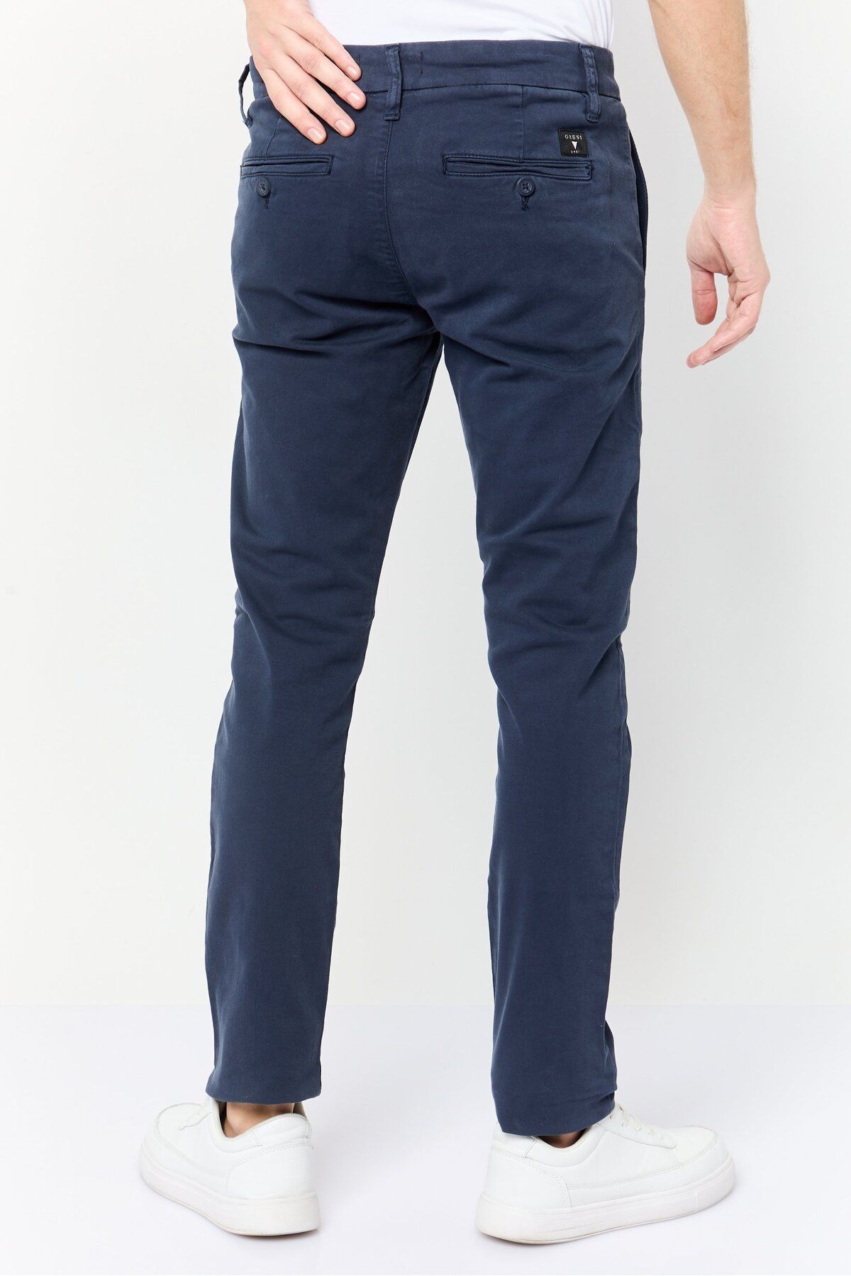 Guess-Men Skinny Fit Low Rise Solid Chino Pants, Navy Blue 4
