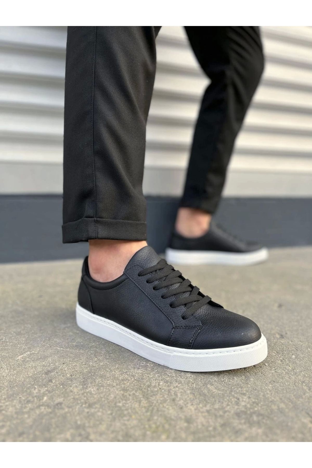 Joy Ayakkabı Kömen JY165 Elite Bağcıklı Cilt Erkek Günlük Sneaker Ayakkabı CBT - Siyah