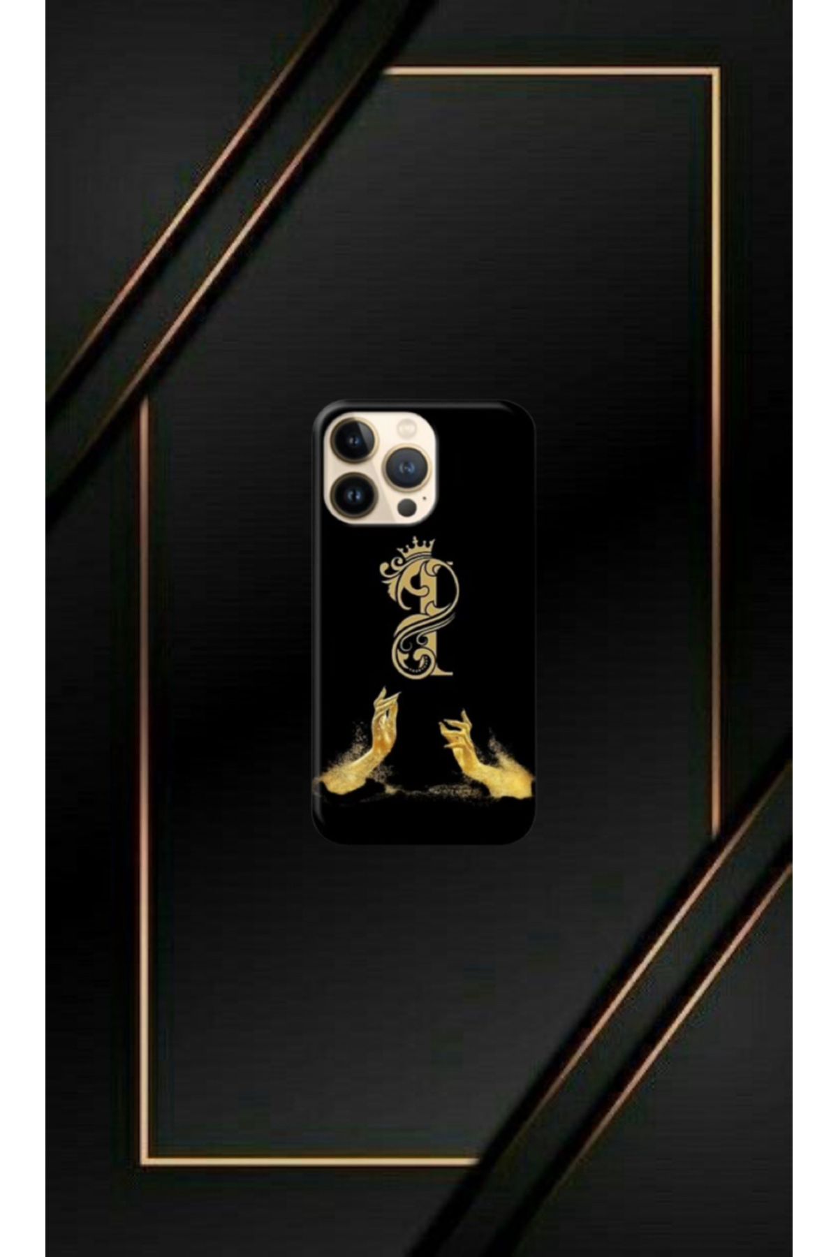 cover shopp Siyah Desenli Gold I Harfi 14 Pro Max