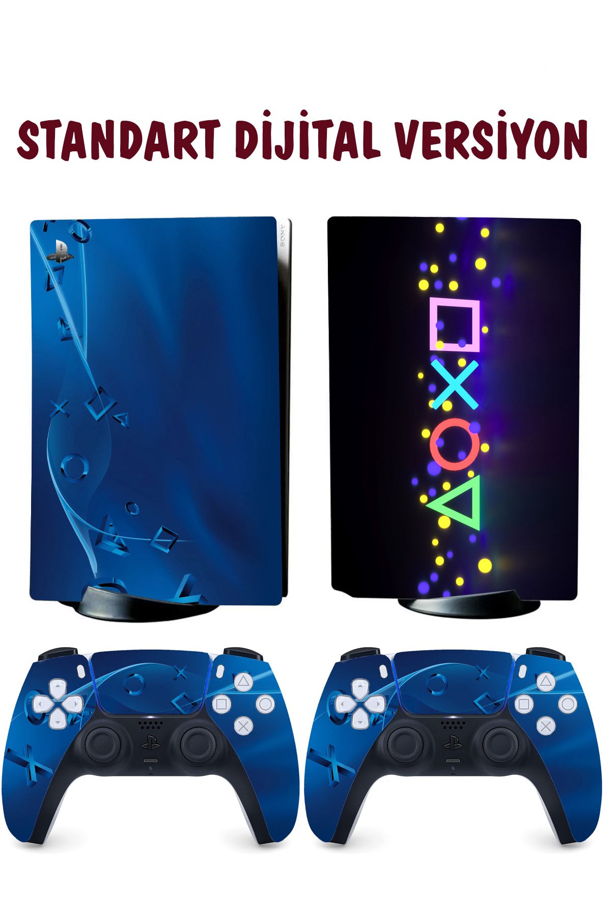 KT Decor Mavi Sanatsal Kol Düğmeleri Playstation 5 Full Sticker Kaplama Seti