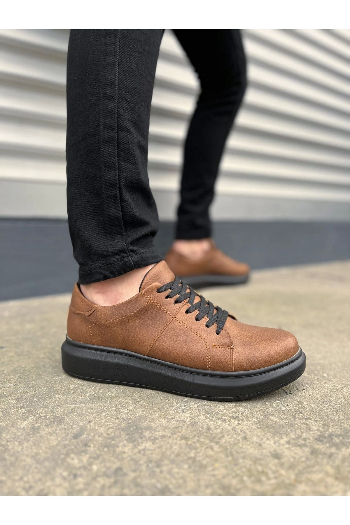 Joy Ayakkabı Kömen JY151 Boost Bağcıklı Cilt Erkek Günlük Sneaker Ayakkabı CST - Taba