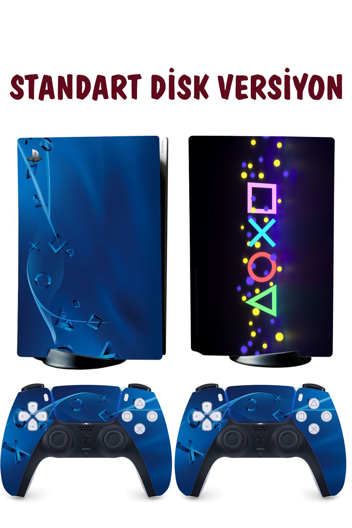KT Decor Mavi Sanatsal Kol Düğmeleri Playstation 5 Full Sticker Kaplama Seti