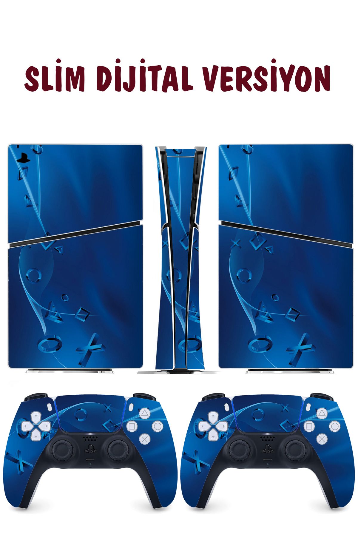 KT Decor Mavi Sanatsal Kol Düğmeleri Playstation 5 Full Sticker Kaplama Seti
