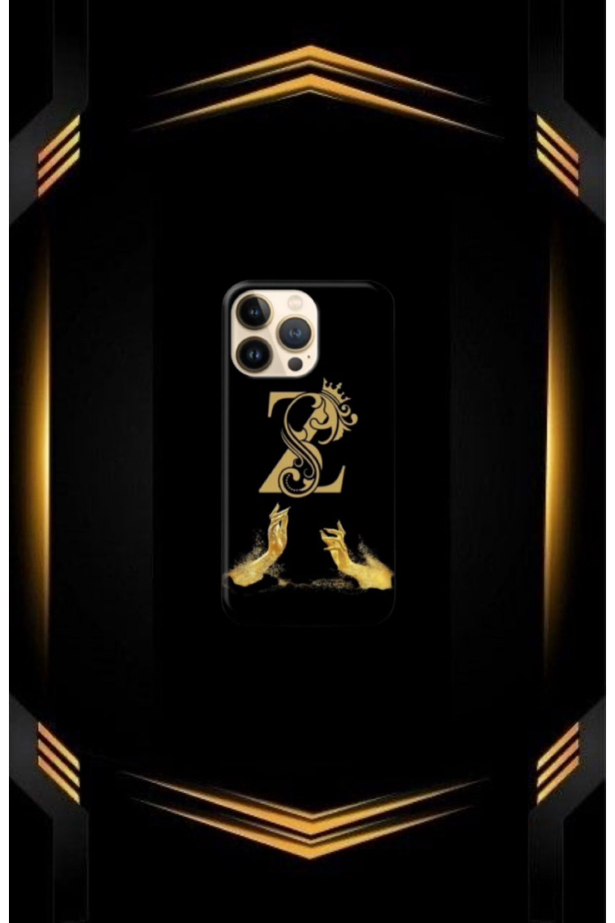 cover shopp Siyah Desenli Gold Z Harfi 15 Pro Max