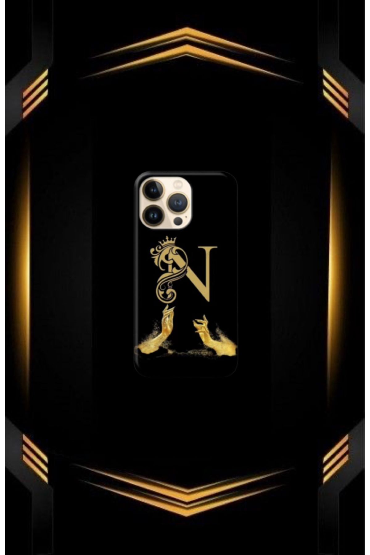 cover shopp Siyah Desenli Gold N Harfi 15 Pro Max