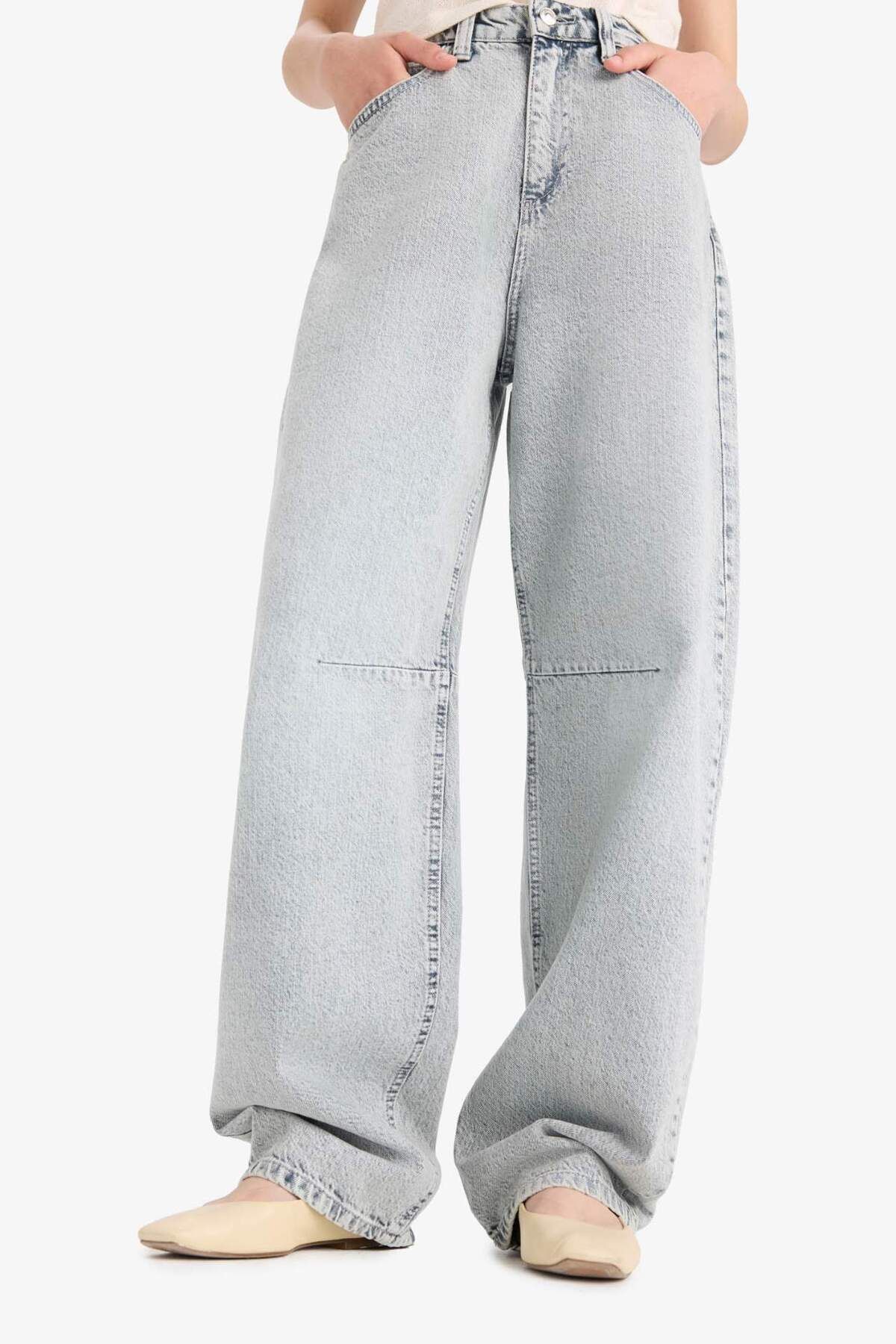 DeFacto Baggy Fit Yüksek Bel Düz Paça Uzun Jean Görünümlü Pantolon E1683AX25SM