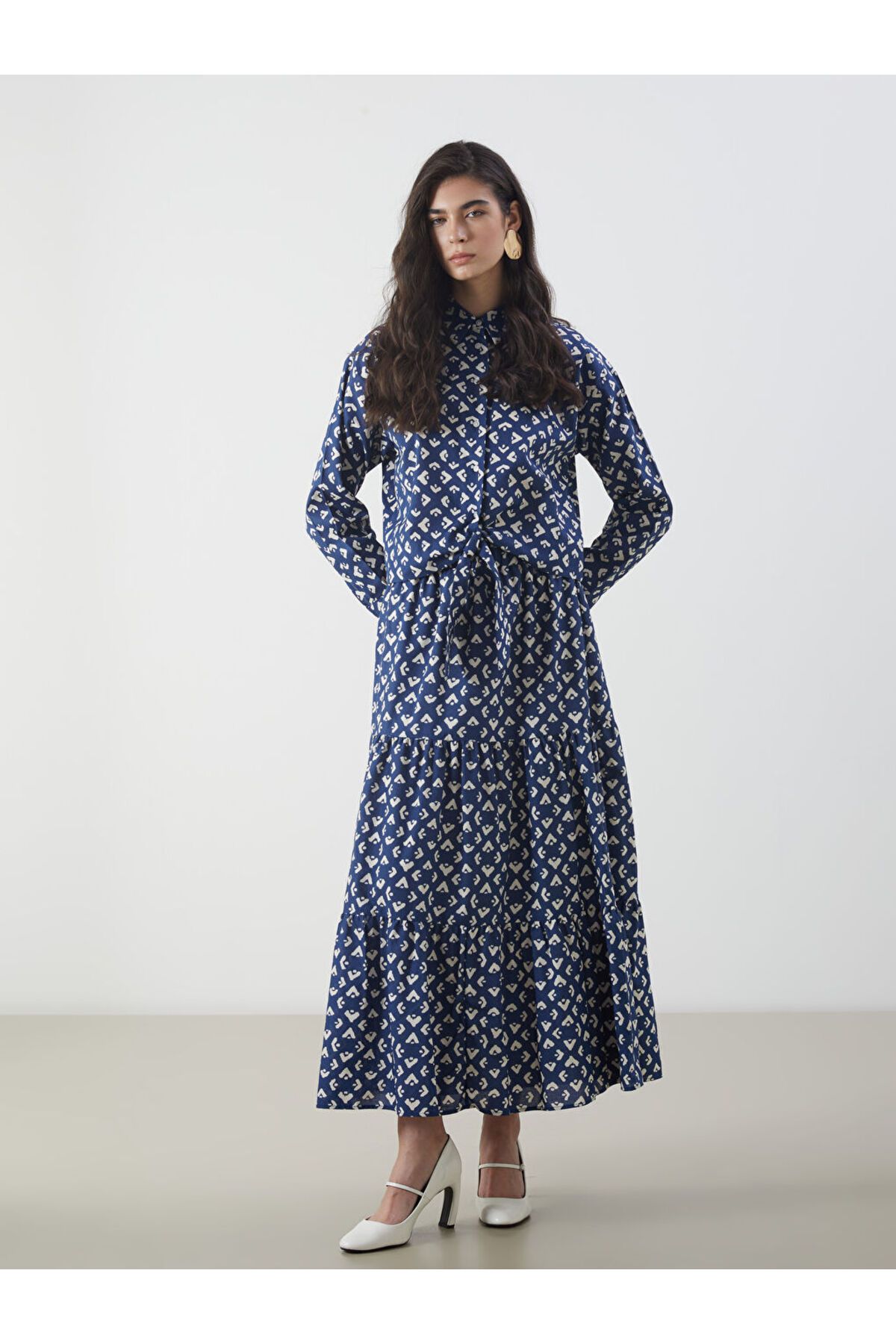 LC Waikiki LCW Modest Indigo Beli Lastikli Desenli Katkat Etek S5MI60Z8NVY25