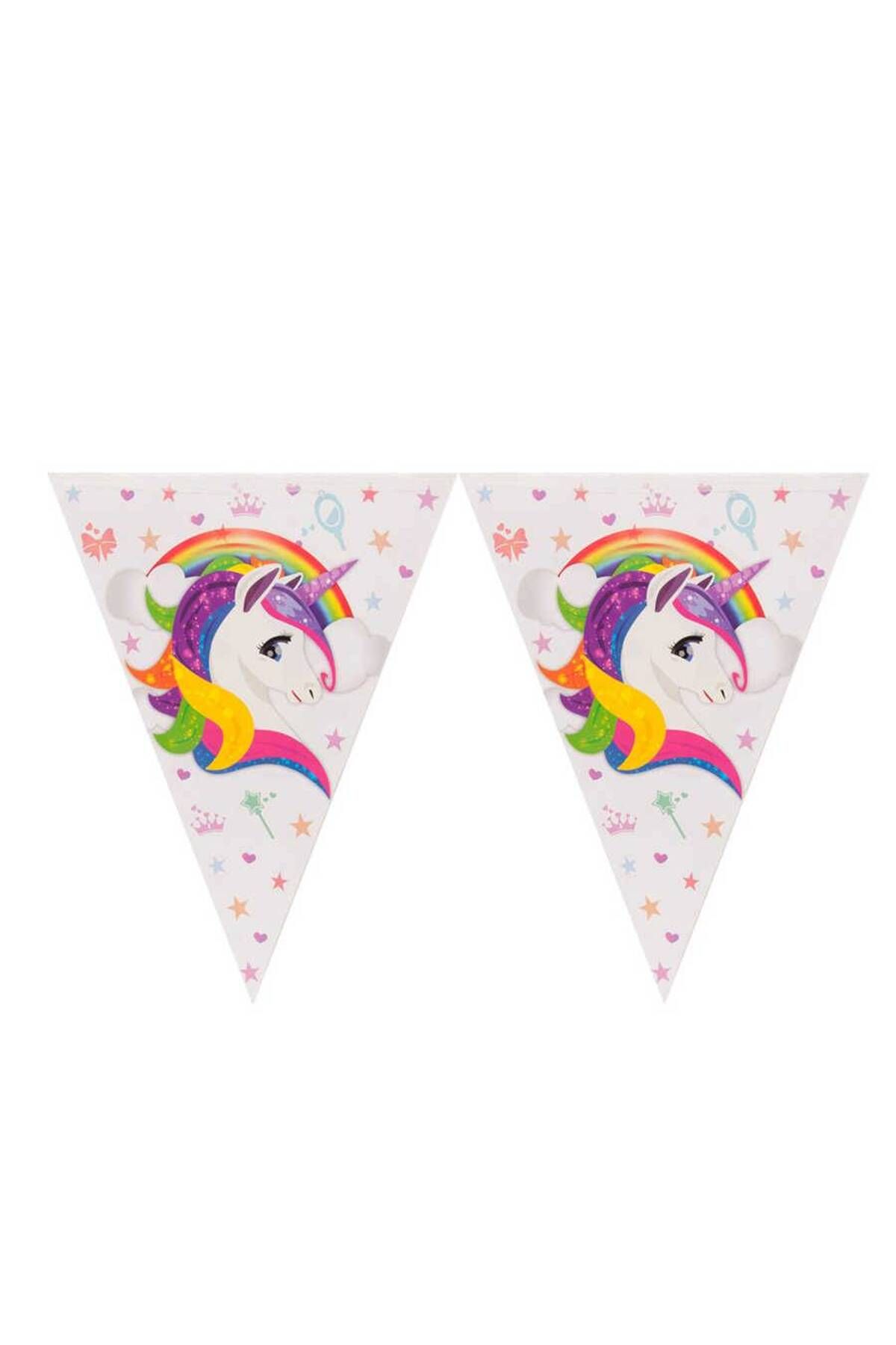 UVERTE Unicorn Temalı Üçgen Flama Afiş | Renkli Doğum Günü Süsü | Parti Dekoru - 2 Metre