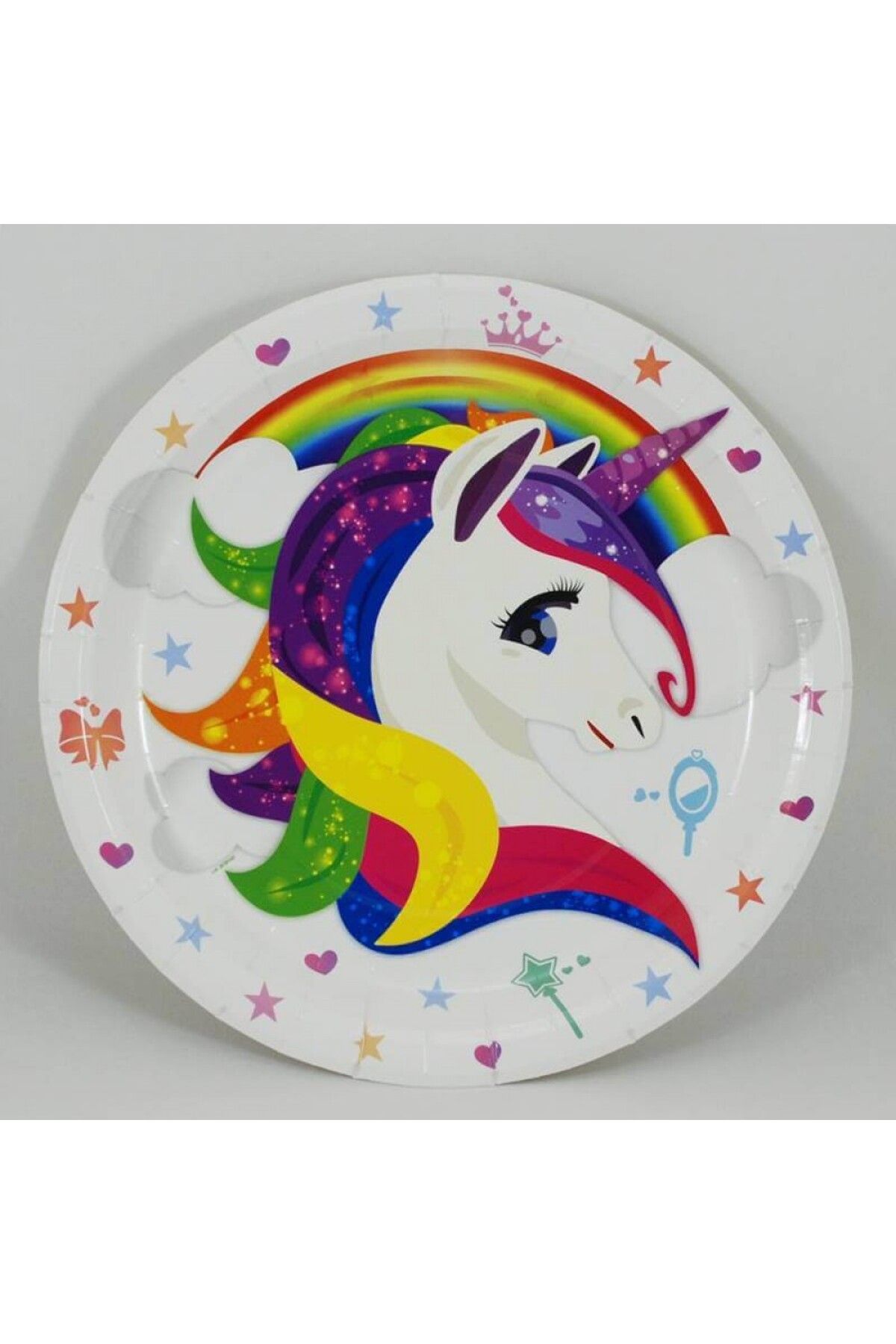 UVERTE Unicorn Temalı Parti Seti 8 Kişilik Kağıt Tabak ve Bardak Çocuk Doğum Günü Süsleri