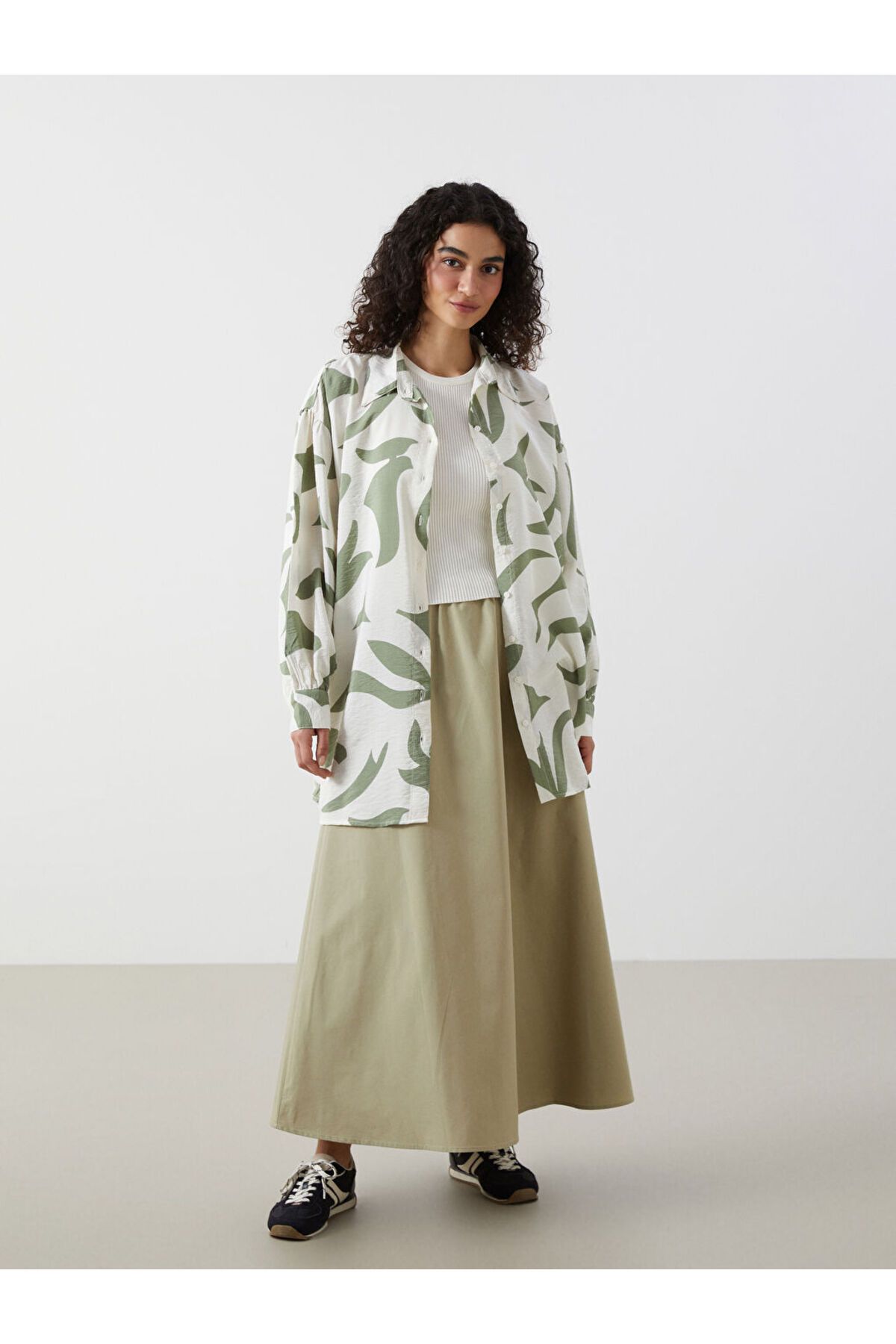 LC Waikiki LCW Modest Yeşil Beli Lastikli Kadın Kloş Etek S5IE81Z8NVY25
