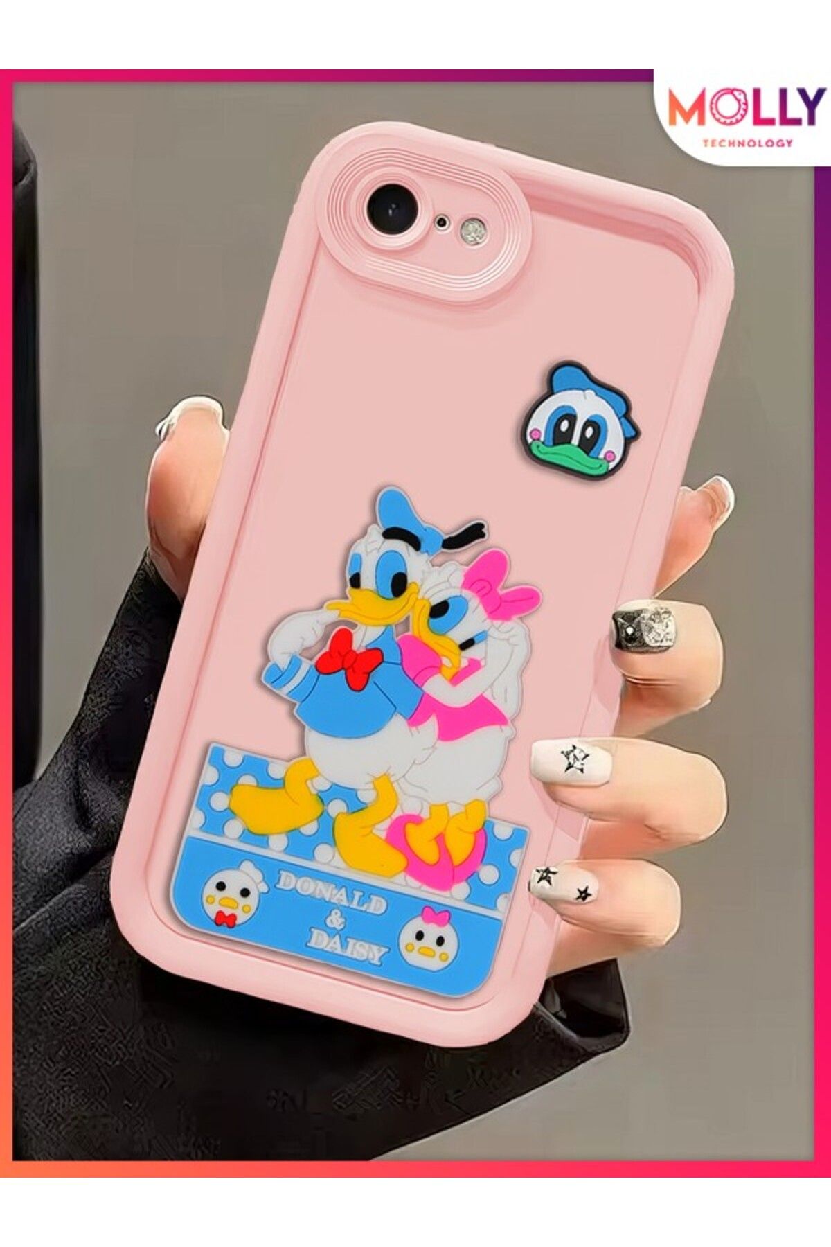Molly iPhone 7 İçin Kum Pembesi Kenarları Kalın 3d Kabartmalı Donald Daisy Silikon Kılıf