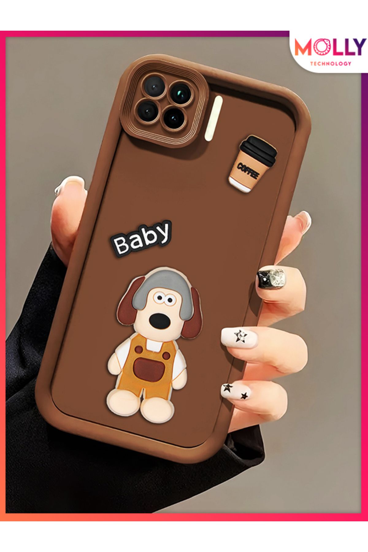 Molly Oppo RENO 4 LİTE İçin Fallow Kenarları Kalın 3d Kabartmalı Sevimli Dog Gromit Silikon Kılıf