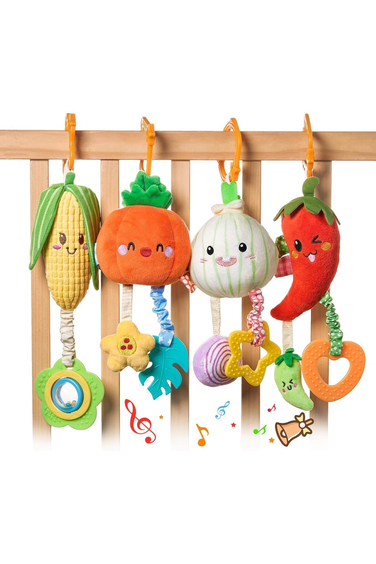 TUMAMA KIDS Bebek Sebze Askılı Çıngırak -Ses ve Renklerle Yumuşak Peluş Çıngırak Oyuncak 6-12 Aylık