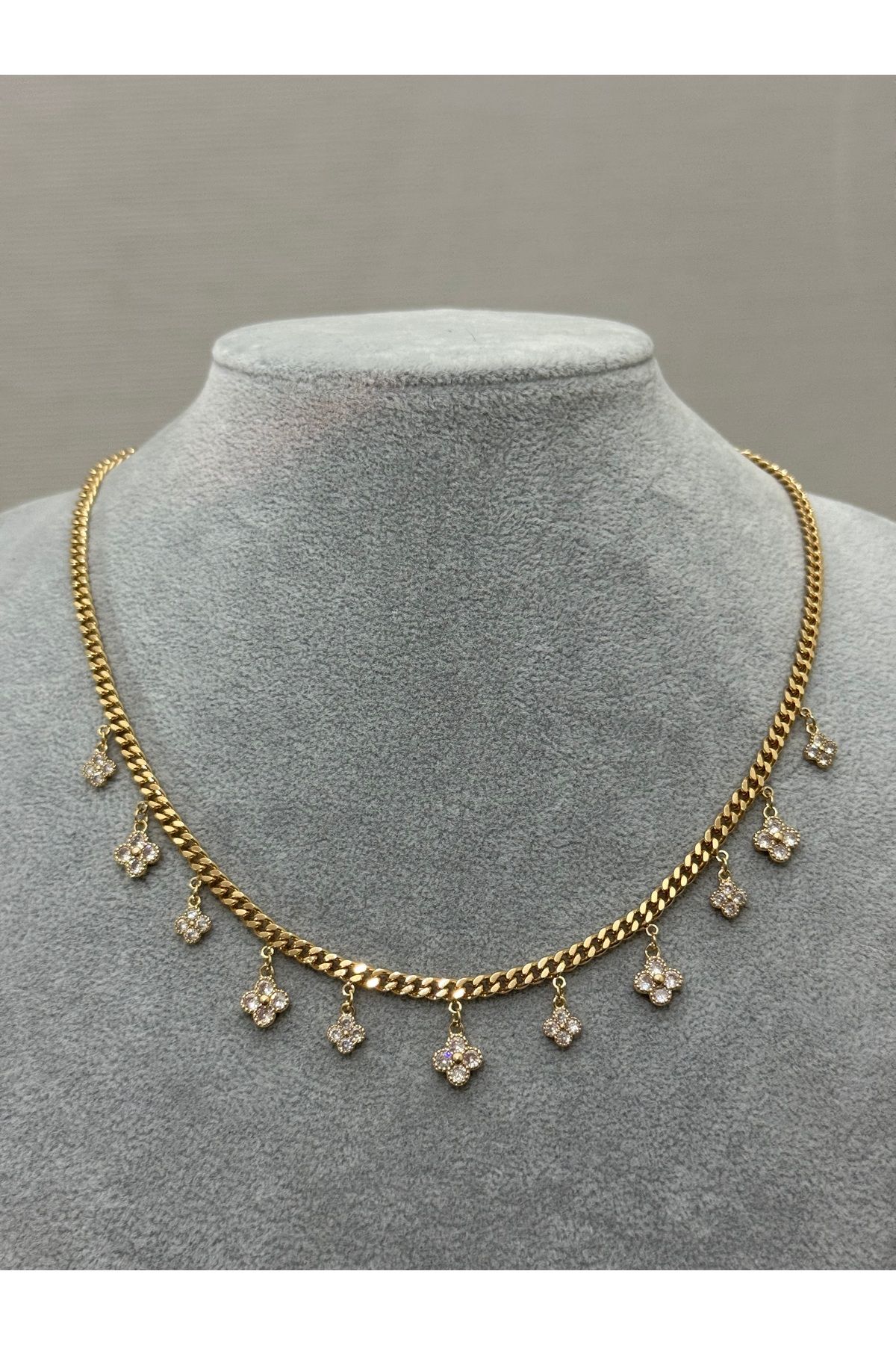 XUPING JEWELRY 18K yoncalı zirkon taşlı gold kolye paslanmaz kararmaz