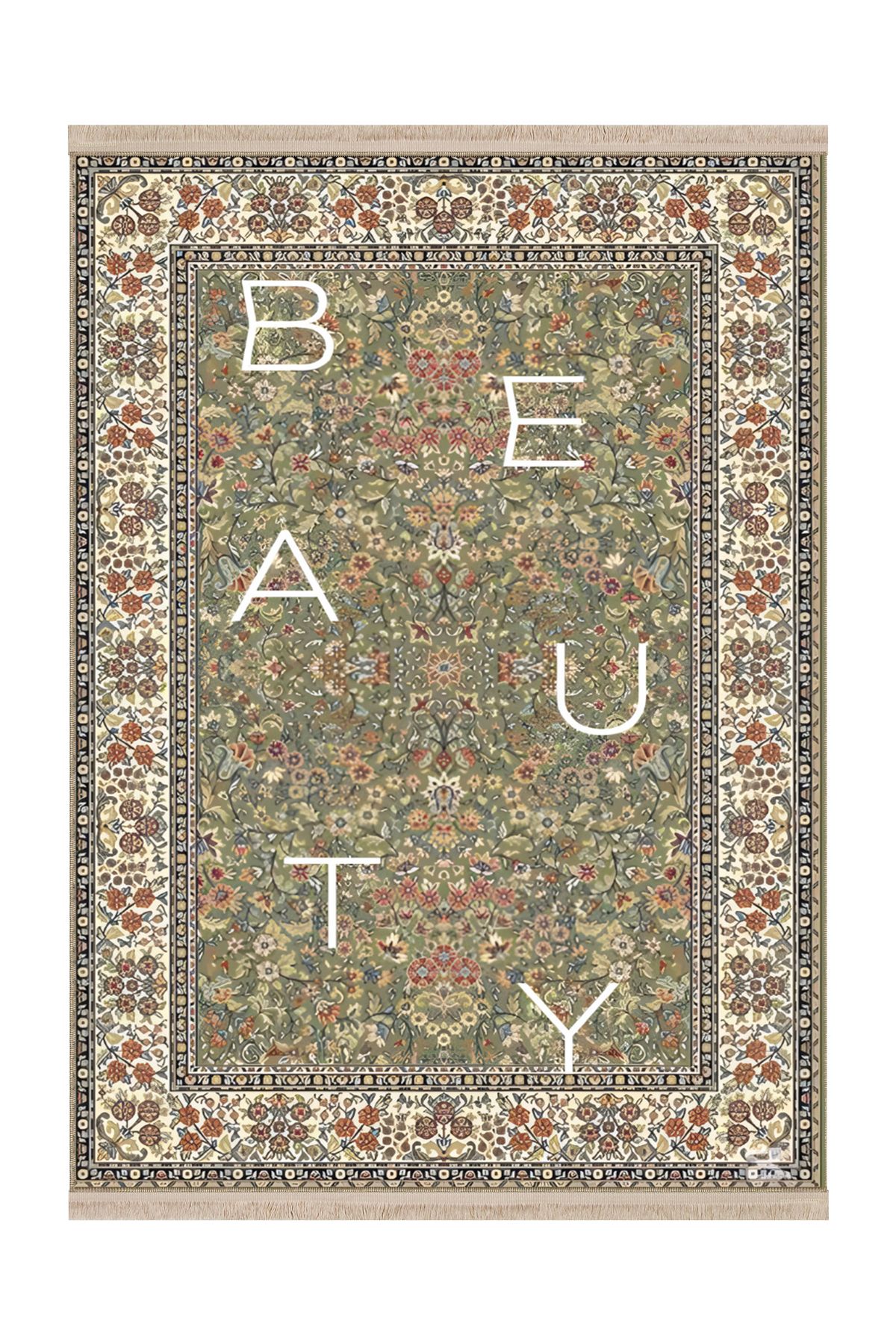 Rugs Modern Halı Nilla Koleksiyonu Yeşil Etnik Çiçek Desenli Beauty Yazı Detaylı Dokuma Taban Dekoratif Halı nilla15