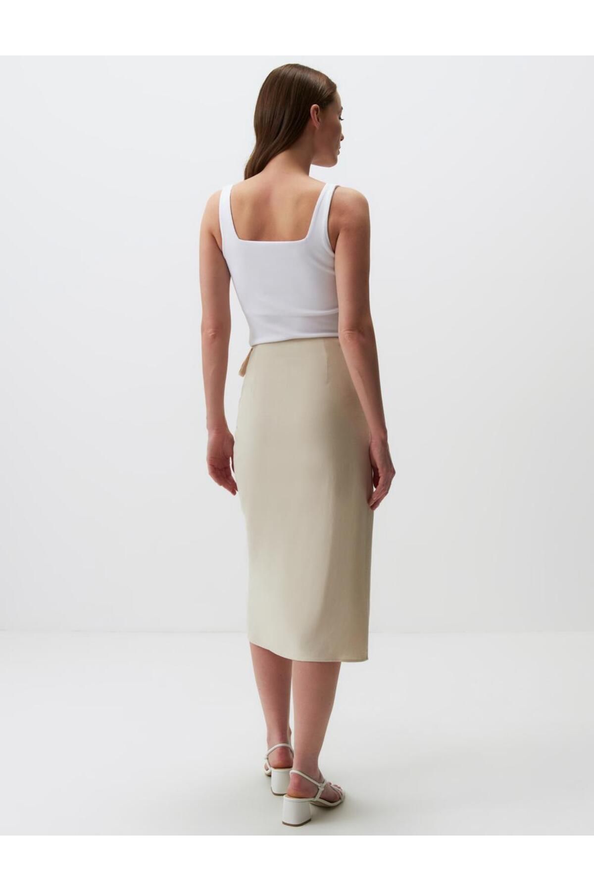 Jimmy Key-Regular Waist Midi Linen Skirt with Slits 5