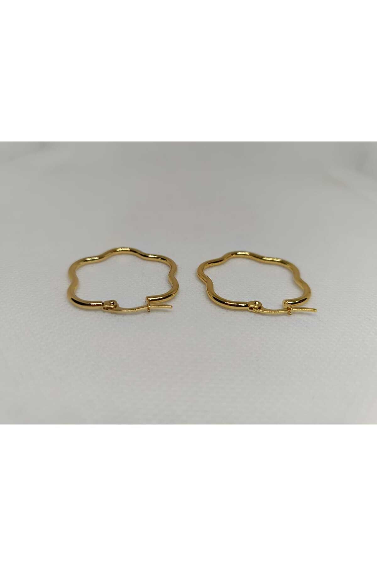 Store 316l Çiçek Şekilli Paslanmaz Çelik Gold Küpe