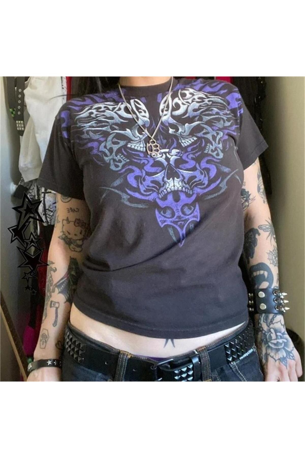 Karakedi Füme Gothic Vintage Skull Energy Cyber Grunge Unisex T-shirt