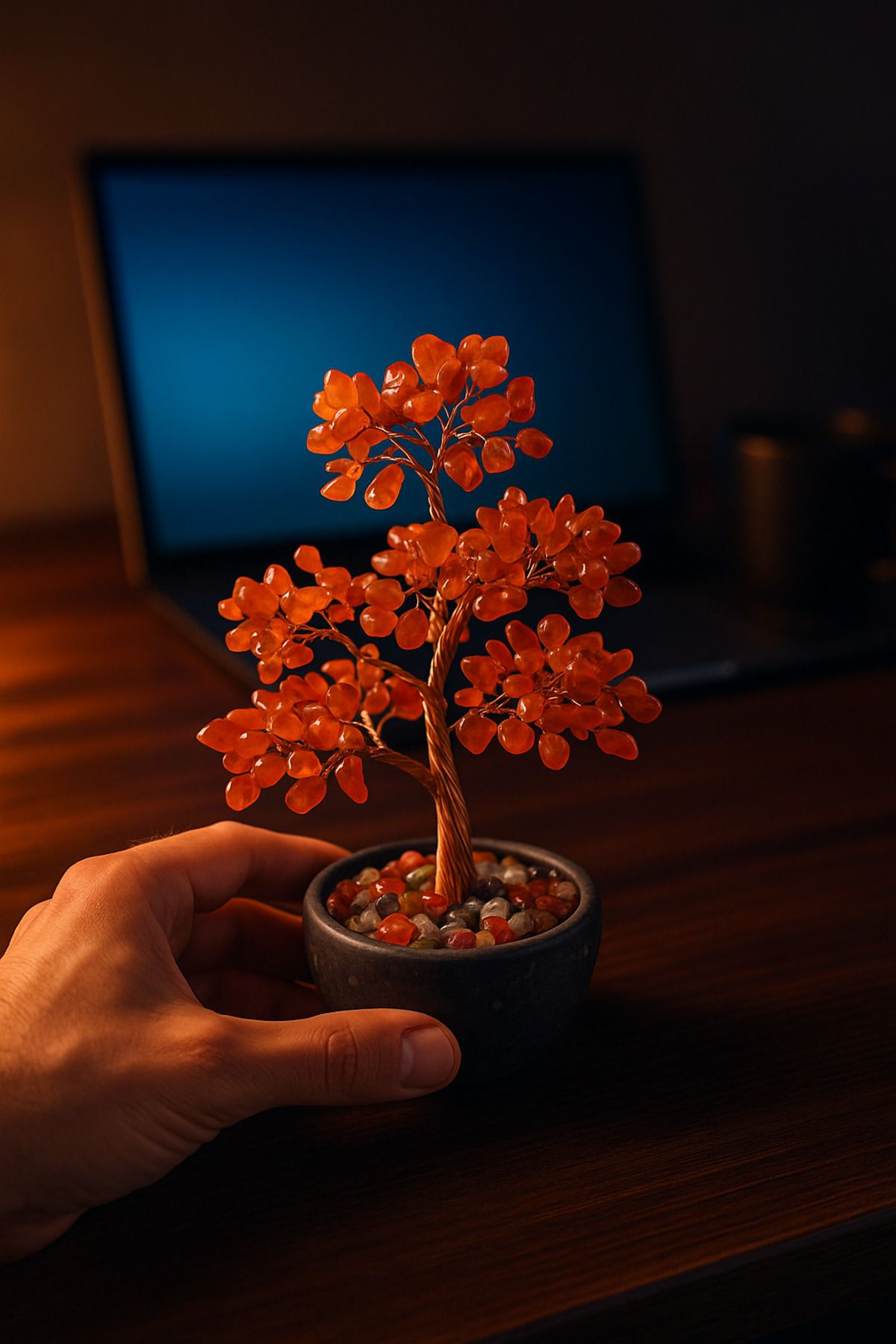 Lumoza Karnelyan Taşlı Şans Ağacı – El Yapımı Dekoratif Bonsai
